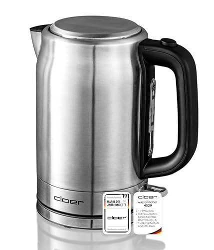 Cloer 4529 Wasserkocher aus Edelstahl mit 2200 W und 1,7 Liter Kapazität
