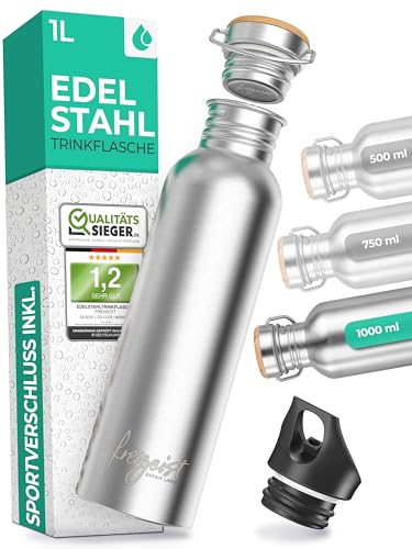 Spülmaschinenfeste Trinkflasche Edelstahl 1l von Freigeist
