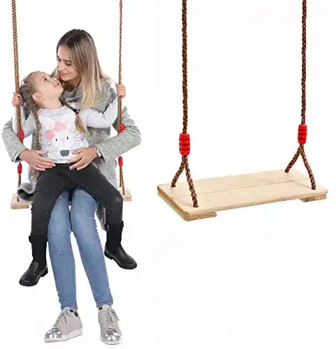 Brettschaukel Huike aus Holz für Erwachsene und Kinder mit verstellbarem Seil