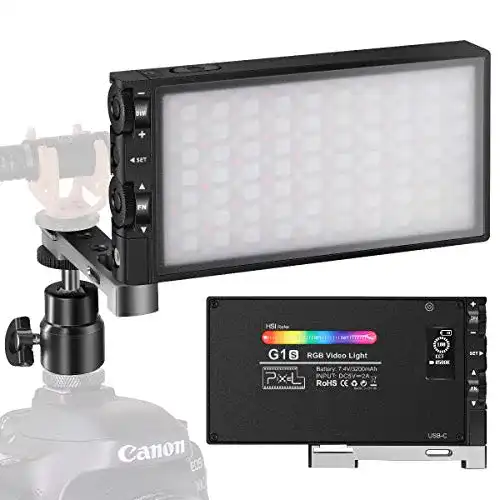 Videoleuchte Pixel G1s RGB LED mit 12W Akku und Aluminiumgehäuse