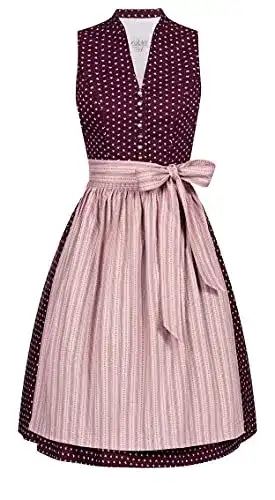 Dirndl Damen Nübler Rita in Weinrot-Rosa mit hochgeschlossenem Schnitt