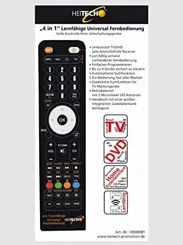 Universalfernbedienung von Heitech für bis zu 4 Geräte