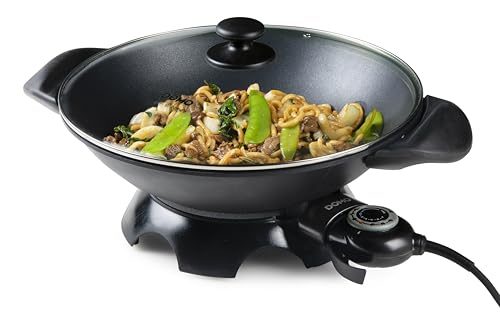 Elektro-Wok Domo DO8708W mit Glasdeckel und 5 Litern Kapazität