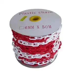 Absperrkette aus Kunststoff von SNS Safety Ltd, 50 Meter, rot-weiß