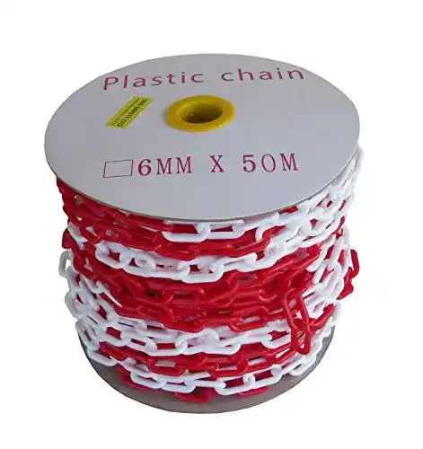 Absperrkette aus Kunststoff von SNS Safety Ltd, 50 Meter, rot-weiß