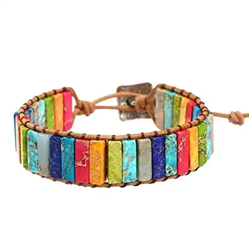 Chakra-Armband Xiton 7 Einstellbar aus Leder mit Steinperlen