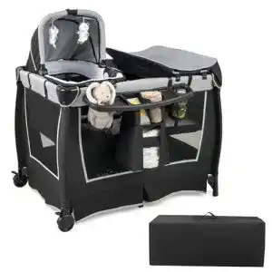 Baby-Reisebett von COSTWAY 6 in 1 mit Matratze und mobilem Design