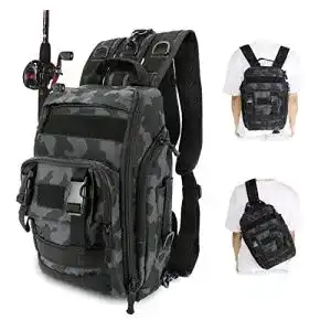 Angelrucksack mit Rutenhalter und mehreren Fächern zur Aufbewahrung von Angelzubehör