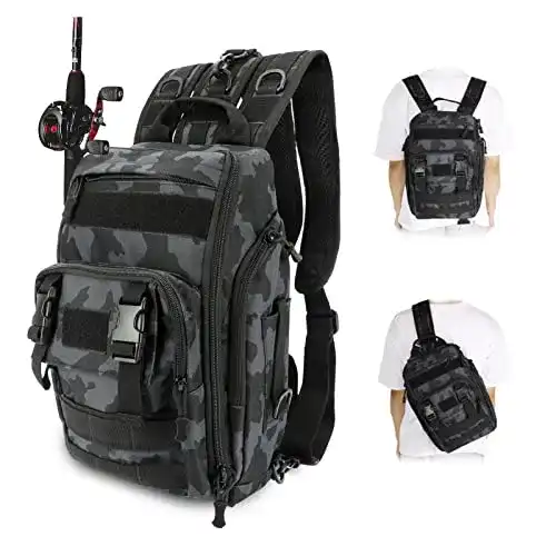 Angelrucksack mit Rutenhalter und mehreren Fächern zur Aufbewahrung von Angelzubehör