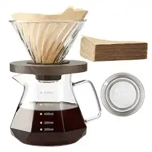 Pour-Over Kaffeebereiter Lalord mit 600 ml Borosilikatglas und 100 Filterpapieren