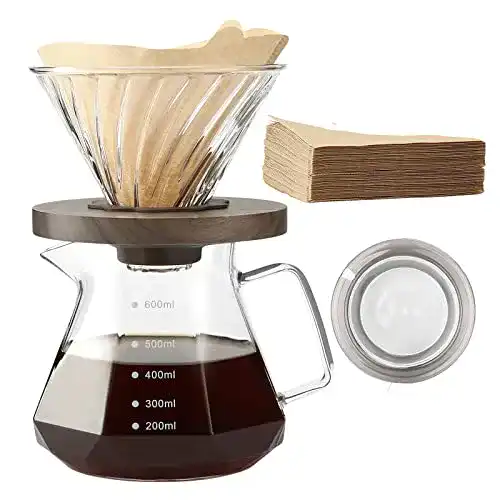 Pour-Over Kaffeebereiter Lalord mit 600 ml Borosilikatglas und 100 Filterpapieren