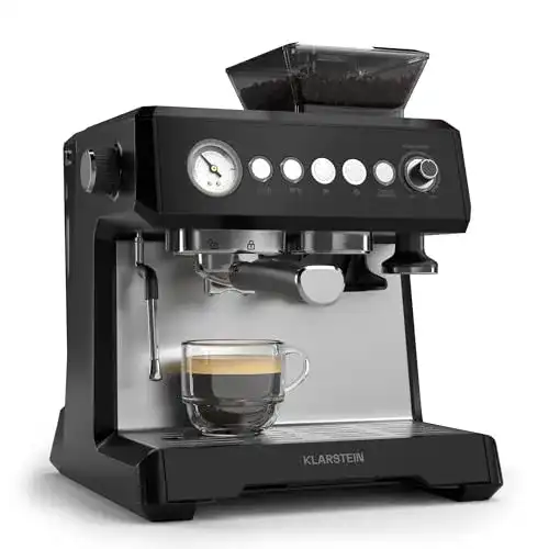 Klarstein GrandPresso Siebträgermaschine mit Mahlwerk und Dampfdüse