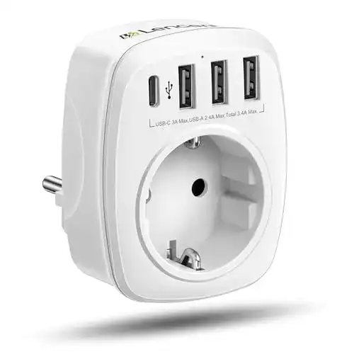USB Steckdosenadapter von LENCENT mit 3 USB Anschlüssen und Typ-C Port