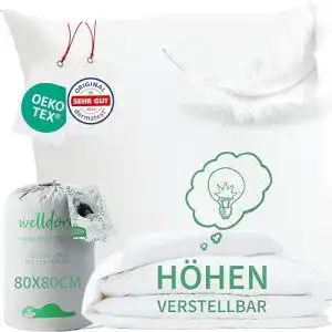 Kopfkissen 80 x 80 cm Welldora Premium – Höhenverstellbar mit Daunenfasern