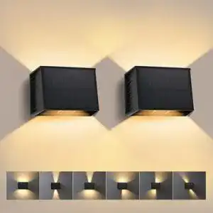 Solar Wandleuchte für Außenbereich, 2 Stück LED Wandleuchten mit 3000K Warmweiß