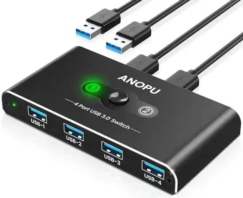 USB KVM Switch ANOPU für 2 PCs mit Aluminiumgehäuse und 4 Ausgängen