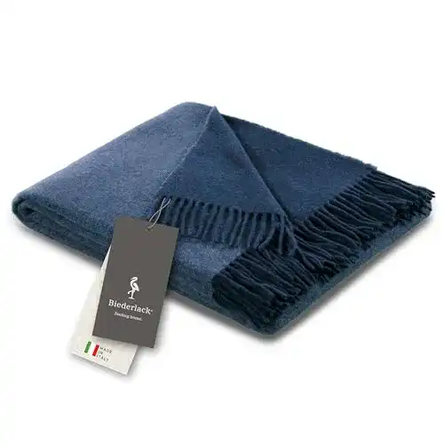 Wolldecke Biederlack samt Kuscheldecke Wool-Mix in Jeans-Marine