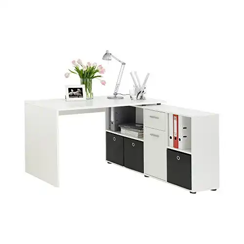 Eckschreibtisch FMD Möbel 353-001 Lexo in Weiß mit Regal