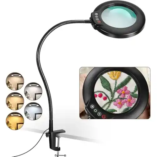 Standlupe Veemagni 10X mit Licht und Klemme aus echtem Glas