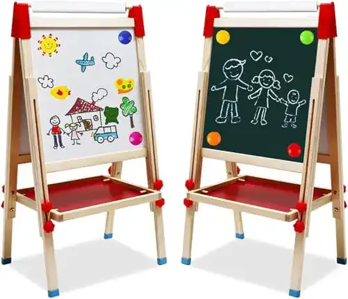 Nukdey Holz Kinder Staffelei mit doppelseitiger Kreidetafel