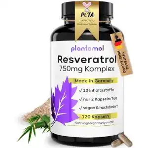 Resveratrol Kapseln von plantomol mit 750mg hochdosiert 120 Stück