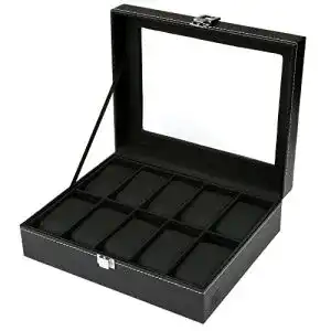 Uhrenbox H&S für Damen und Herren mit Glasdeckel und Samtauskleidung