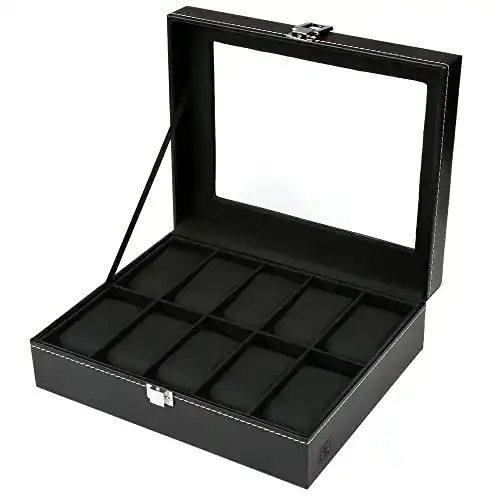 Uhrenbox H&S für Damen und Herren mit Glasdeckel und Samtauskleidung