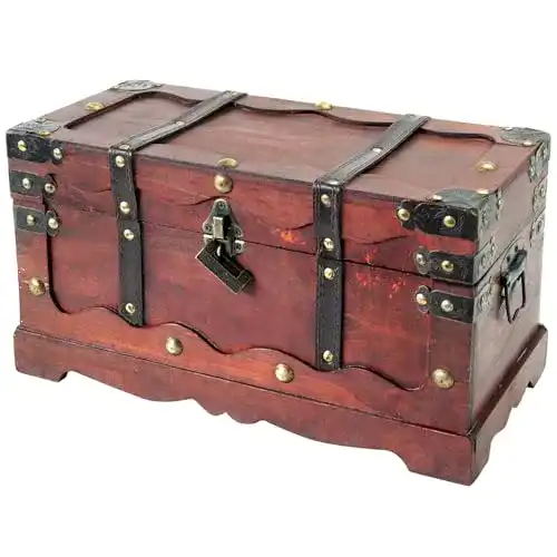 Antik-Truhe HMF 6400-140 aus Holz mit Schloss für Aufbewahrung