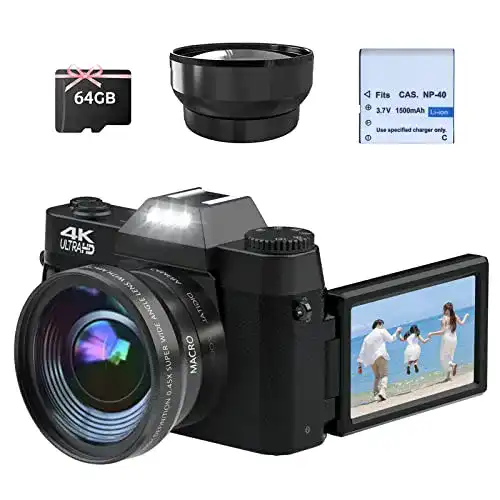 4K Digitalkamera mit 48MP und 180° schwenkbarem Bildschirm