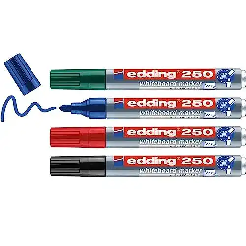 Whiteboard Marker edding 250 Set – 4 bunte Marker mit Rundspitze