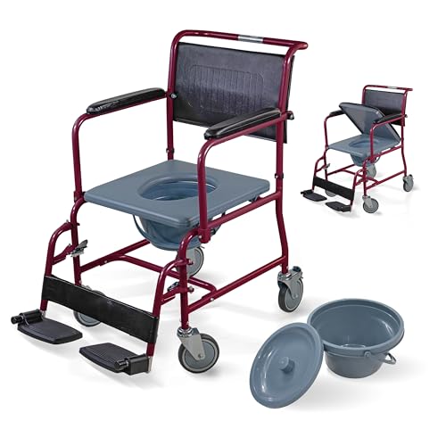 Fahrbarer Toilettenstuhl Mobiclinic mit Rollen und Klapparmen