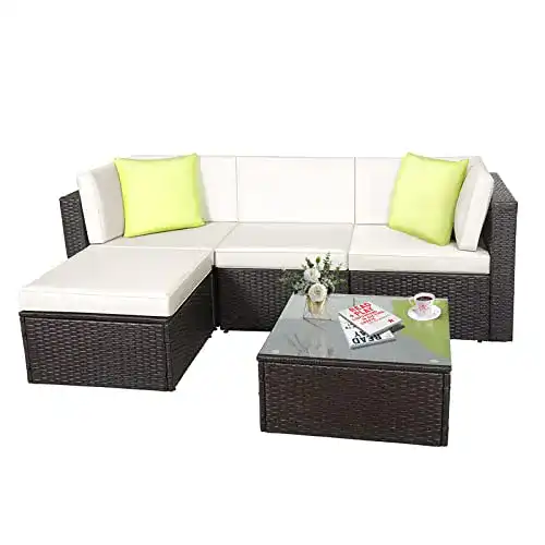 GOJOOASIS Polyrattan Gartenmöbel Lounge Set 5-teilig in Braun-Schwarz