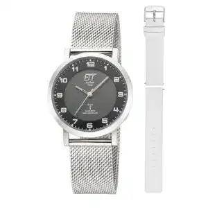 Funk-Solaruhr Damen Ett Eco Tech Time mit Edelstahl und Lederarmband