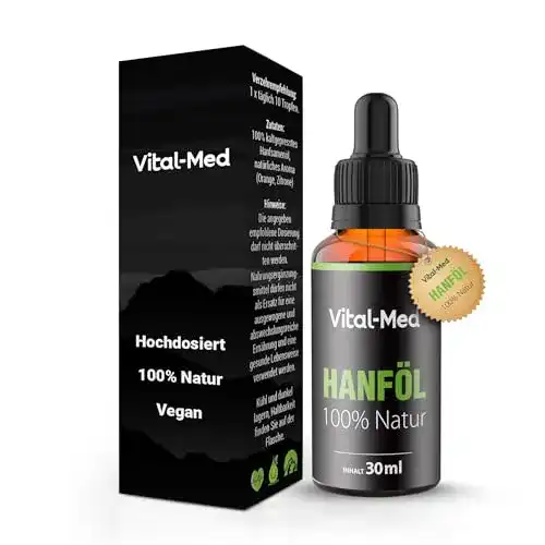 Hanföl-Tropfen Vitalmed hochdosiert mit 30ML und Omega 3-6-9