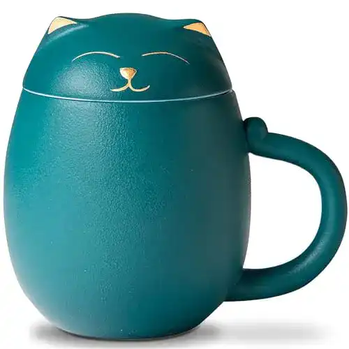 Teetassen Liywall, Keramik-Teetasse mit Teesieb und Deckel im Katzendesign