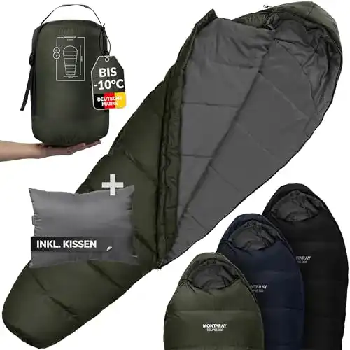 Wasserdichter Mumienschlafsack Montaray bis -10°C für 3-4 Jahreszeiten