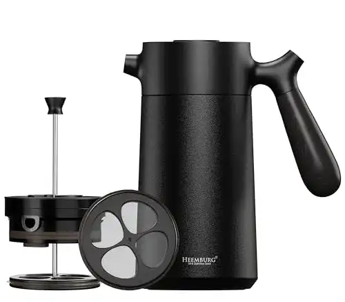 French Press aus Edelstahl von Heemburg Thermo Kaffeebereiter für Kaffee und Tee