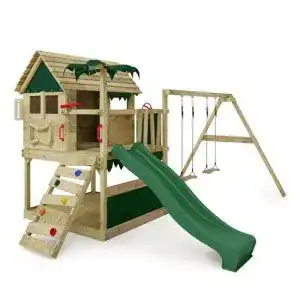 Fatmoose Spielturm Klettergerüst TikaTaka Town XXL mit Rutsche und Schaukel