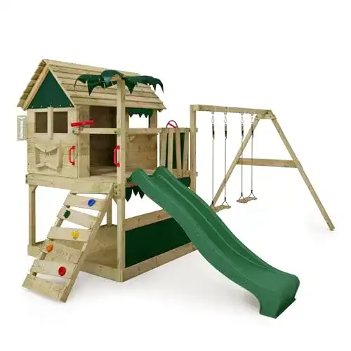 Fatmoose Spielturm Klettergerüst TikaTaka Town XXL mit Rutsche und Schaukel