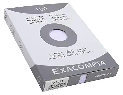Karteikarten Exacompta 13208E, DIN A5, kariert, 100 Stück