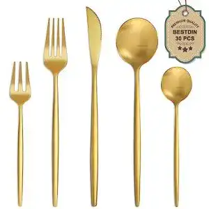 Bestdin Besteckset für 6 Personen, 30-teilig aus Edelstahl in Gold