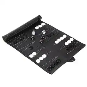 Backgammon NATUMO Reisespiel aus Kunstleder zum Rollen