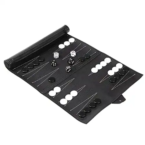 Backgammon NATUMO Reisespiel aus Kunstleder zum Rollen