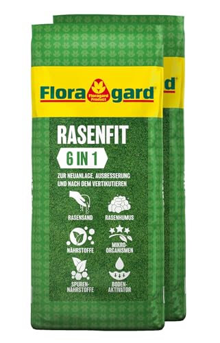 Rasenerde Floragard 4 in 1 Rasen-Fit 2×20 L für 20 m²