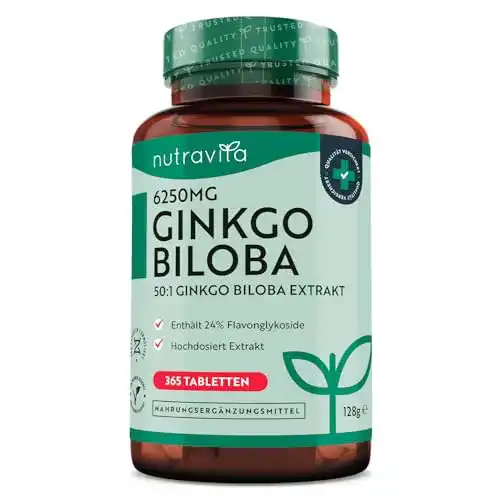 Ginkgo Biloba Tabletten 6250 mg von Nutravita – 365 vegane Tabletten