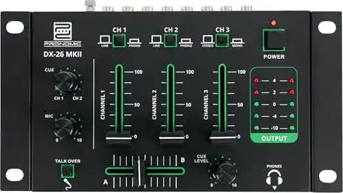 Pronomic DX-26 MKII DJ-Mixer 3-Kanal Mischpult für DJs