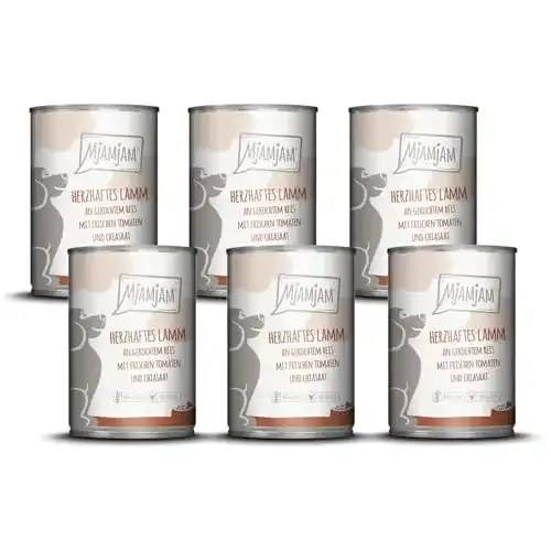 MjAMjAM Premium Nassfutter für Hunde – Fruchtiges Lamm mit Reis und Tomaten