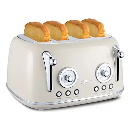 4-Scheiben Toaster Wiltal Langschlitz mit Brötchenaufsatz