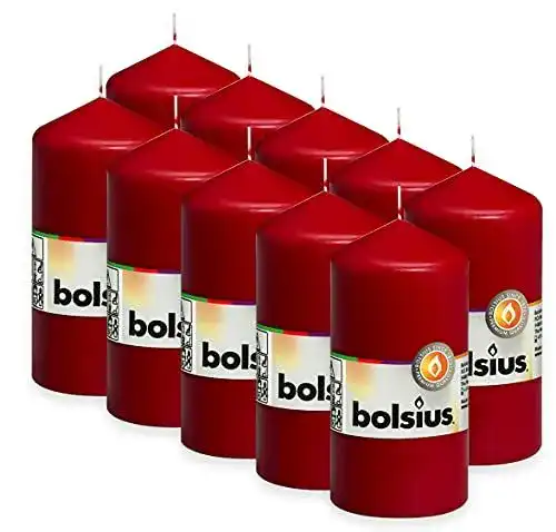 Bolsius Stumpenkerzen Set in Weinrot, 10 Stück, 33 Stunden Brenndauer