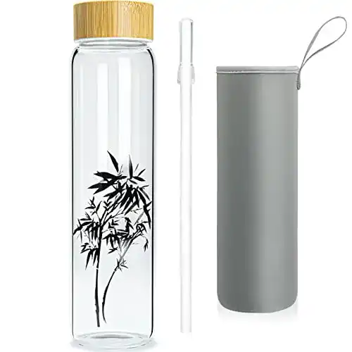 Glas-Trinkflasche 1l Ferexer mit Strohhalm praktische Trinklösung